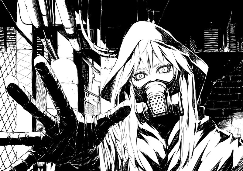 Character in Gas Mask — Black, Dramatic, Night