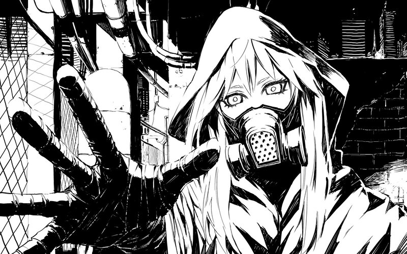 Character in Gas Mask — Black, Dramatic