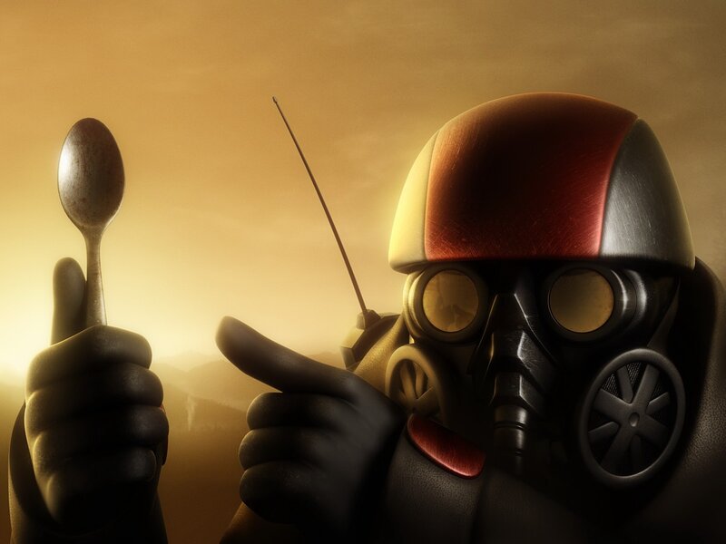 Character in Gas Mask — Brown, Dramatic, Sunset