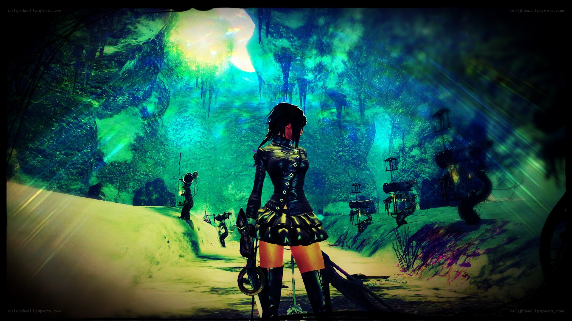 character in glowing cave