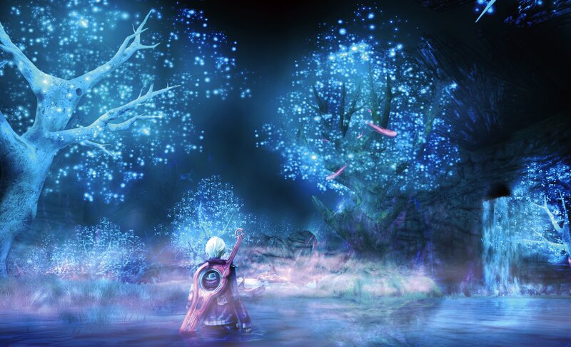 character in glowing forest