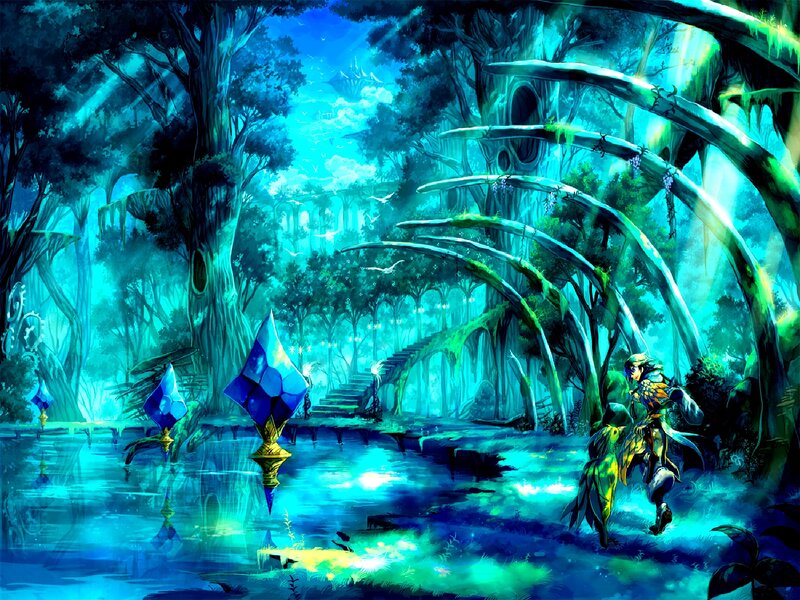 Character in Glowing Forest — Blue, Mystical