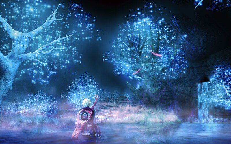 Character in Glowing Forest — Blue, Serene, Night, Digital Art