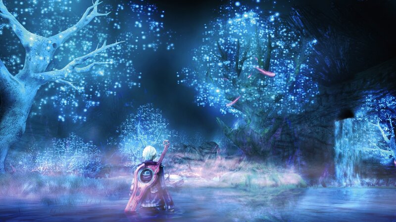 Character in Glowing Forest — Blue, Serene, Night, Digital Art, Tree