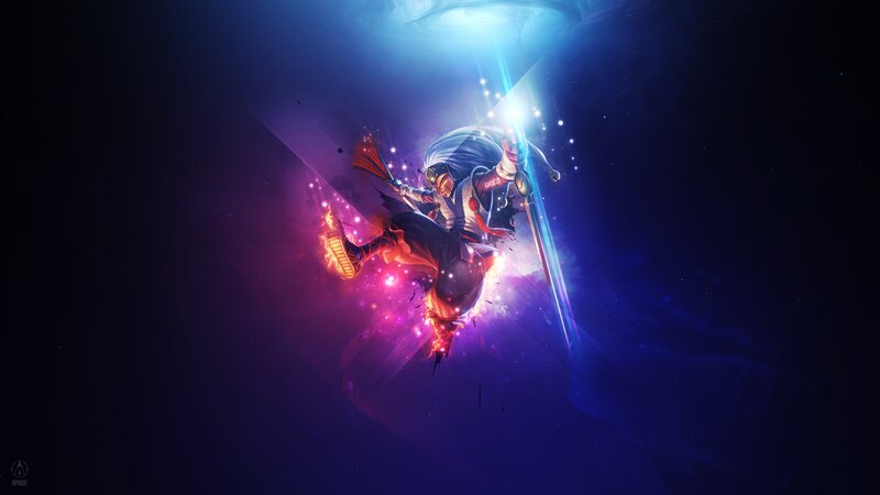 Character in Mid-air Combat — Blue
