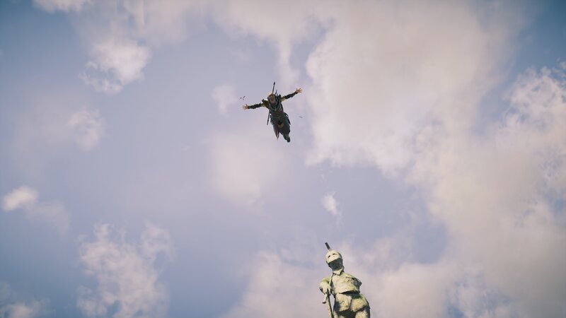 Character in Mid-air Descent — Blue, Dramatic