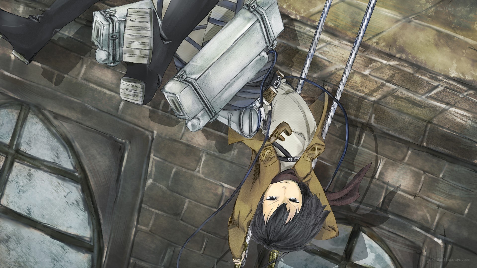 character in mid-air with gear