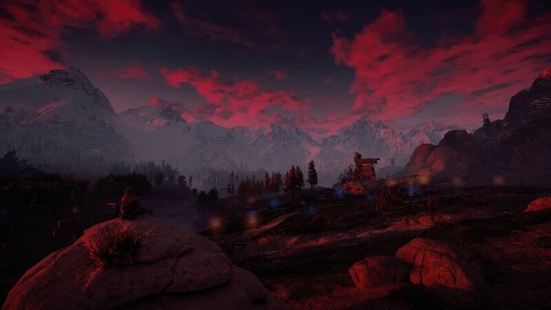 Character in Mountain Landscape — Red