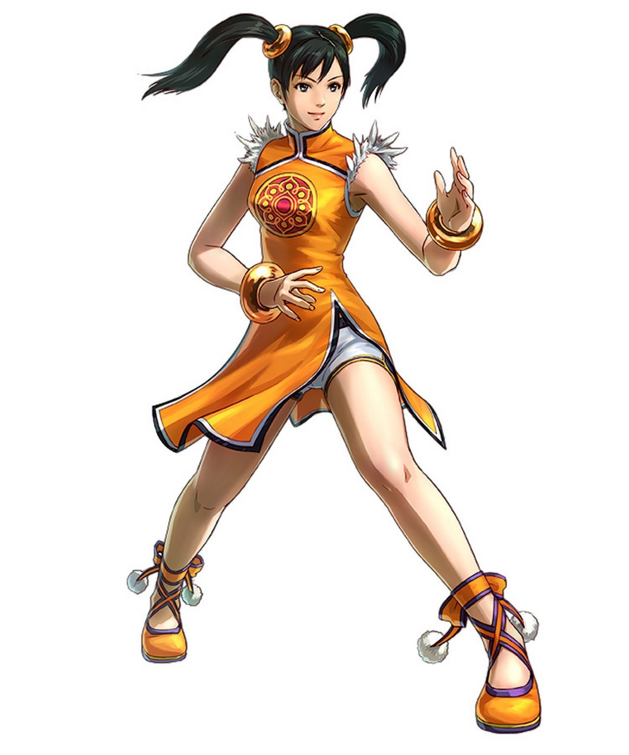 character in orange dress