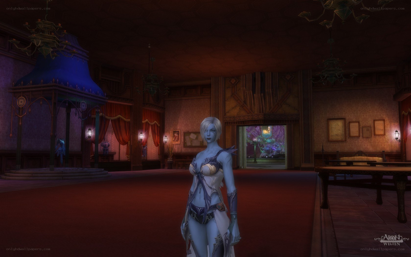 character in ornate hall