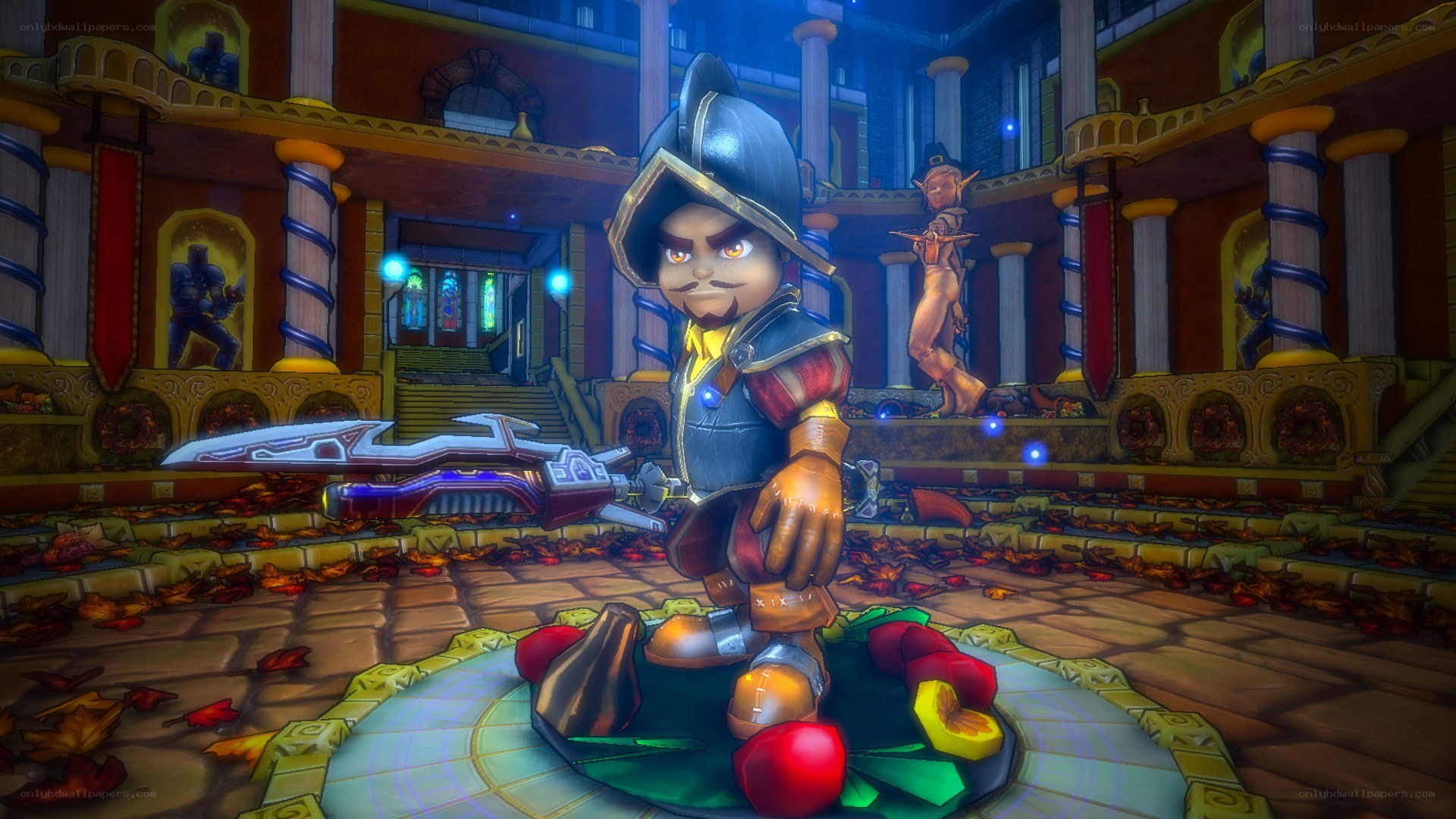 character in ornate hall
