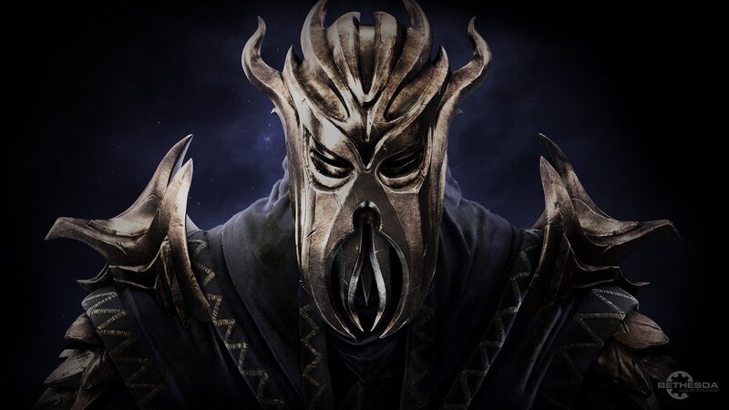 Character in Ornate Mask — Black, Dramatic