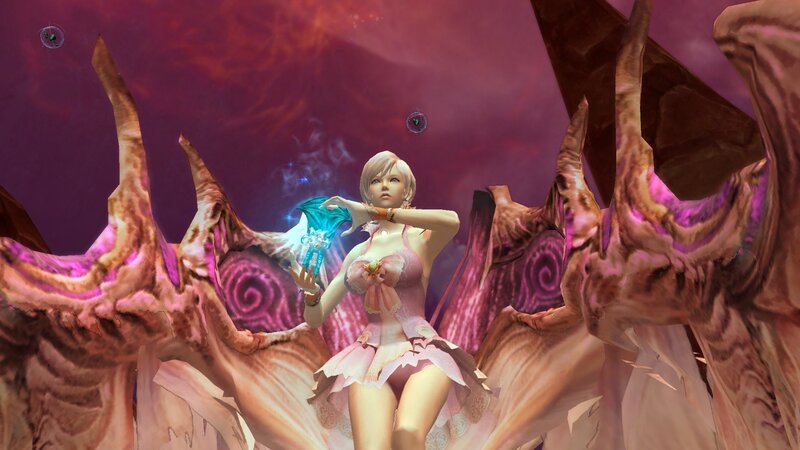 character in pink dress with glowing orb