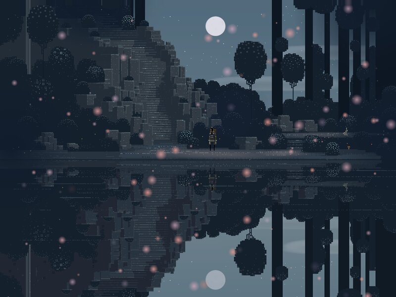 Character in Pixel Art Scene