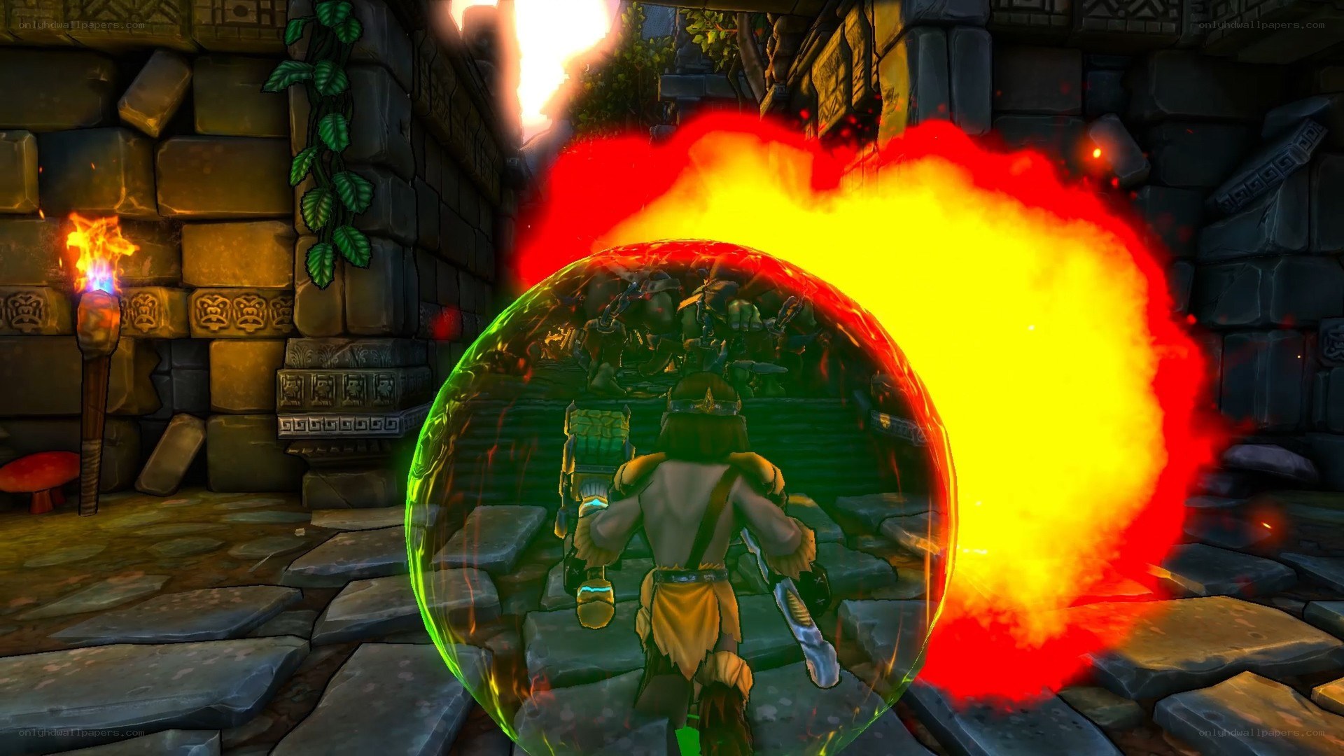 Character in protective bubble