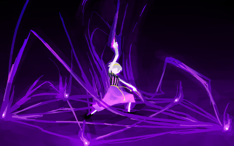 character in purple energy field