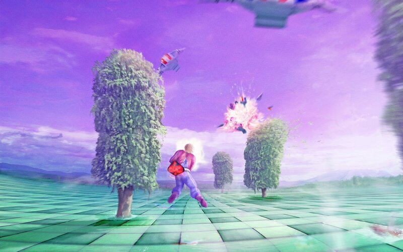 character in purple field