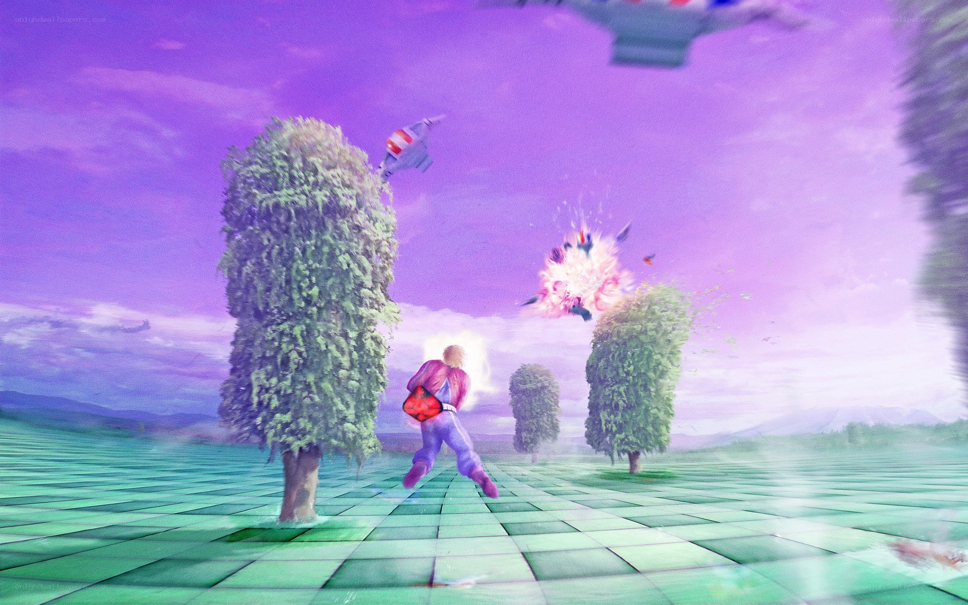 character in purple field
