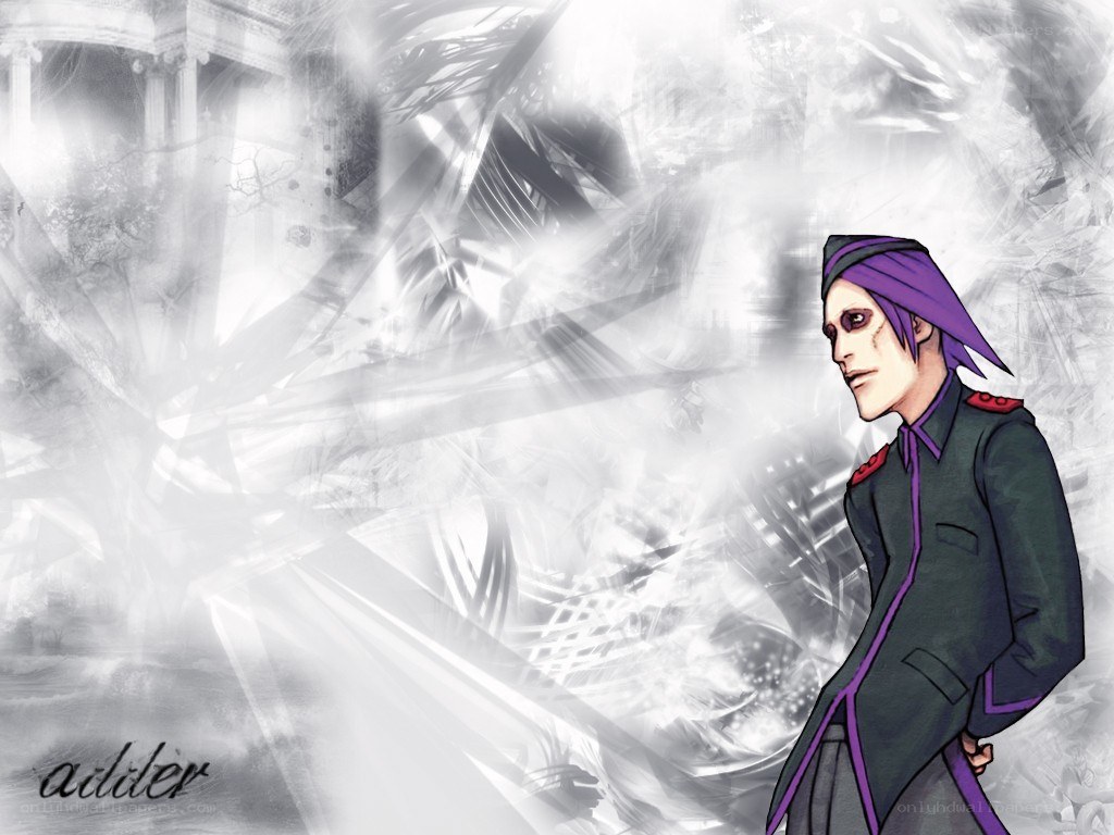 character in purple headwear