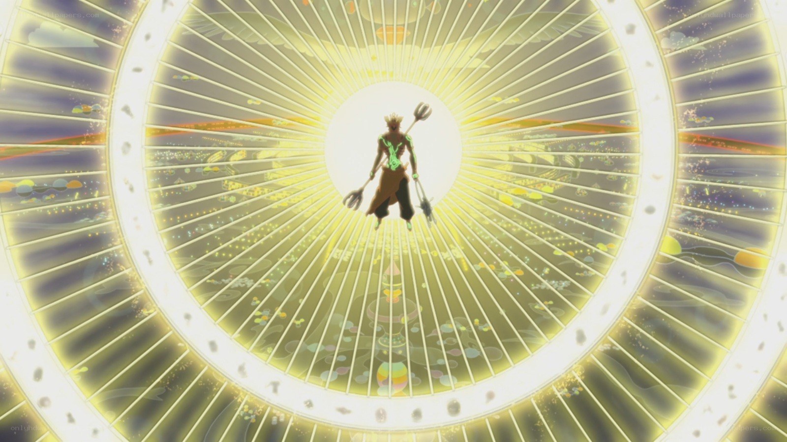 character in radiant circle