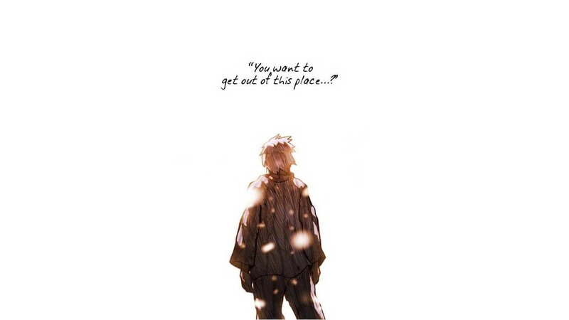character in rain with text