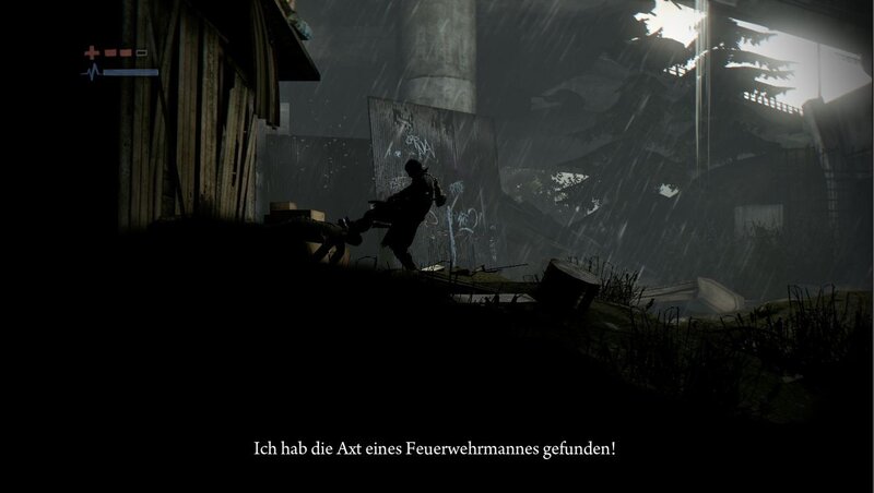 Character in rainy alley