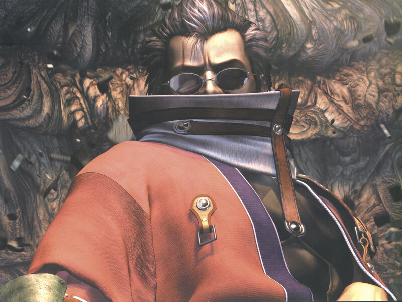 character in red coat and sunglasses