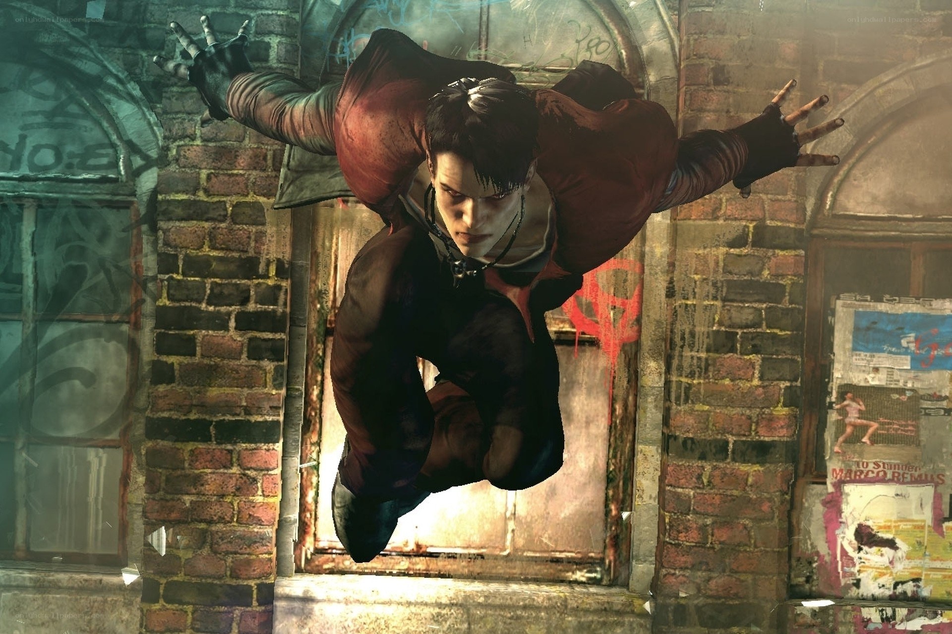 character in red coat jumping
