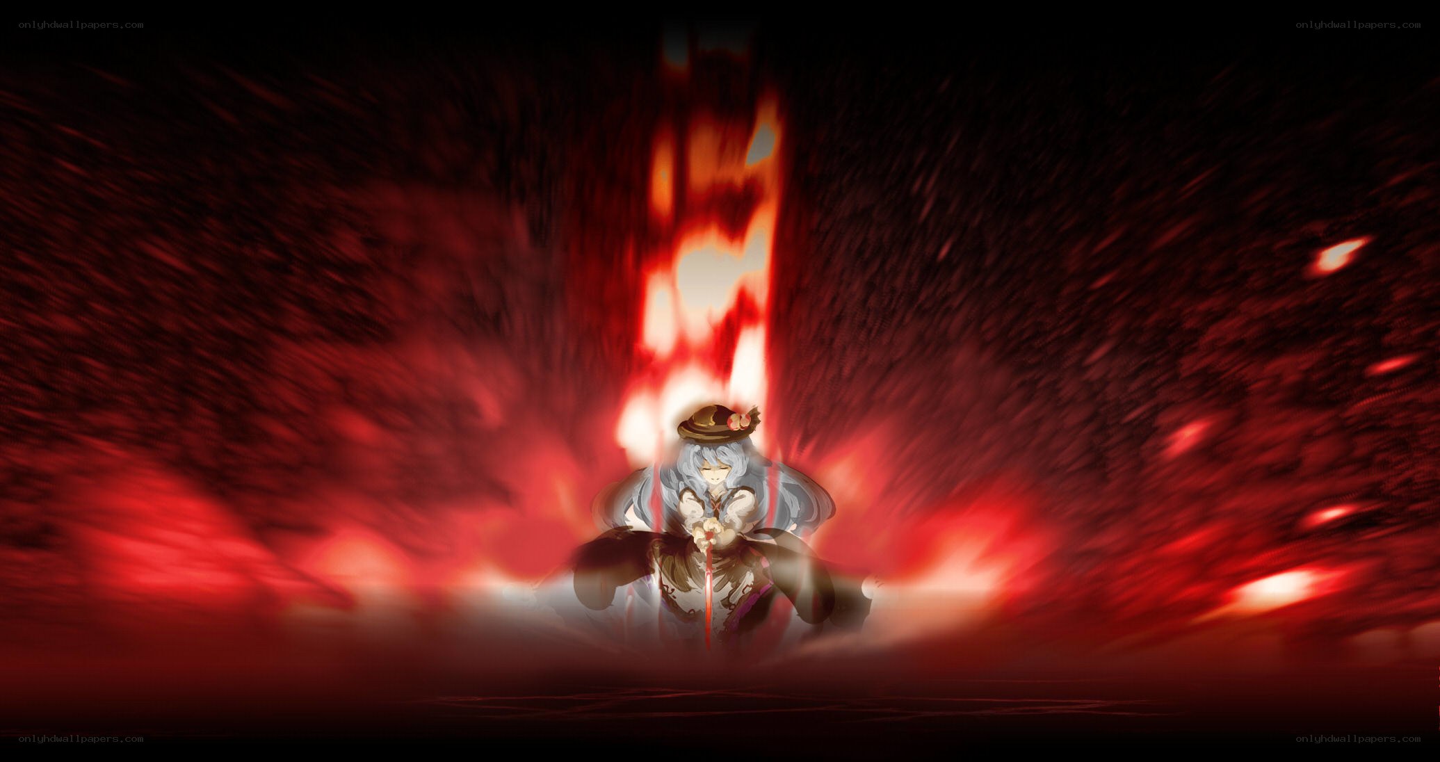 character in red energy field