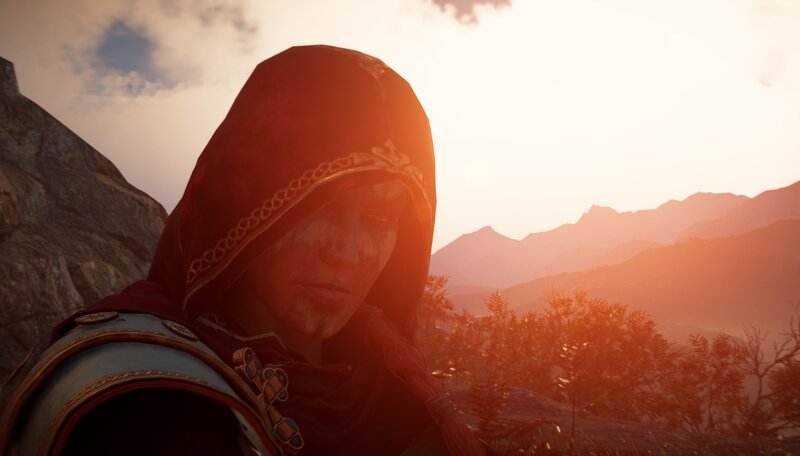 Character in Red Hood — Dramatic, Sunset