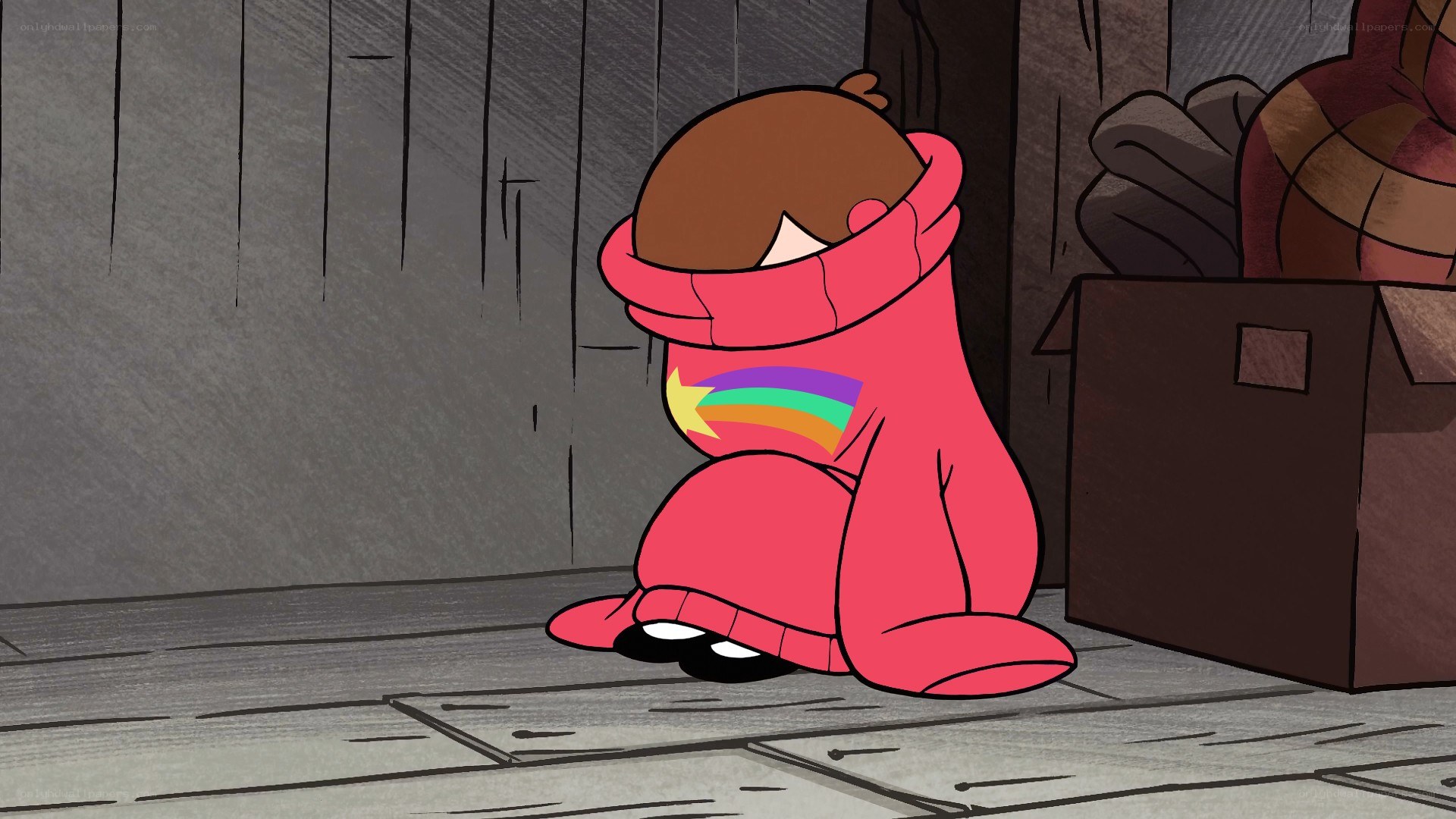 character in red hoodie