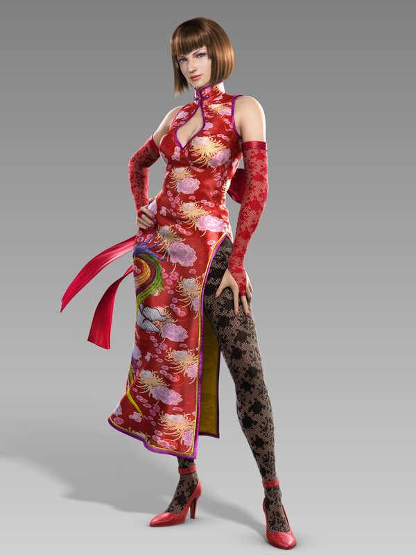 character in red qipao dress