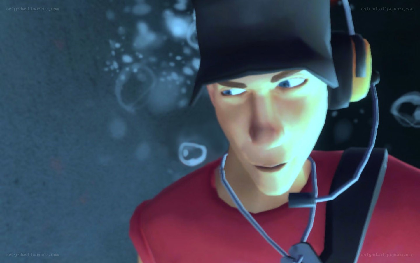 character in red shirt and headset