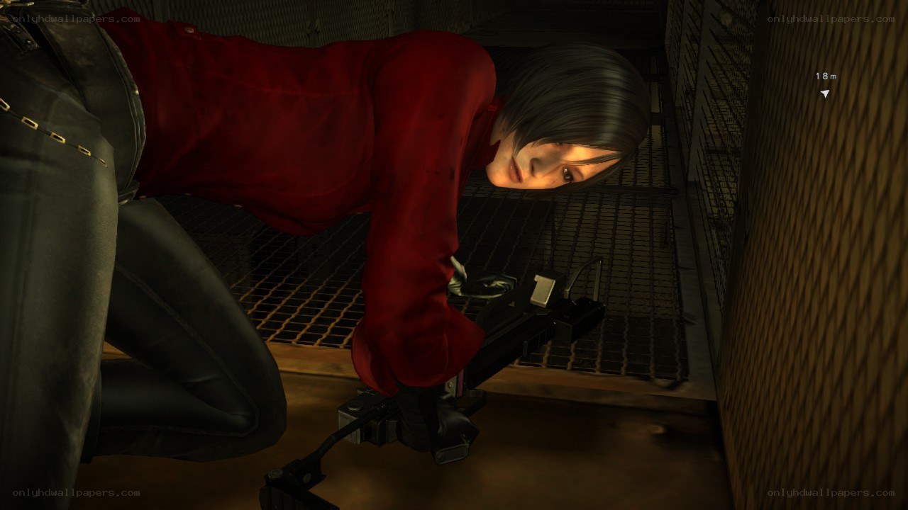 character in red shirt crouching