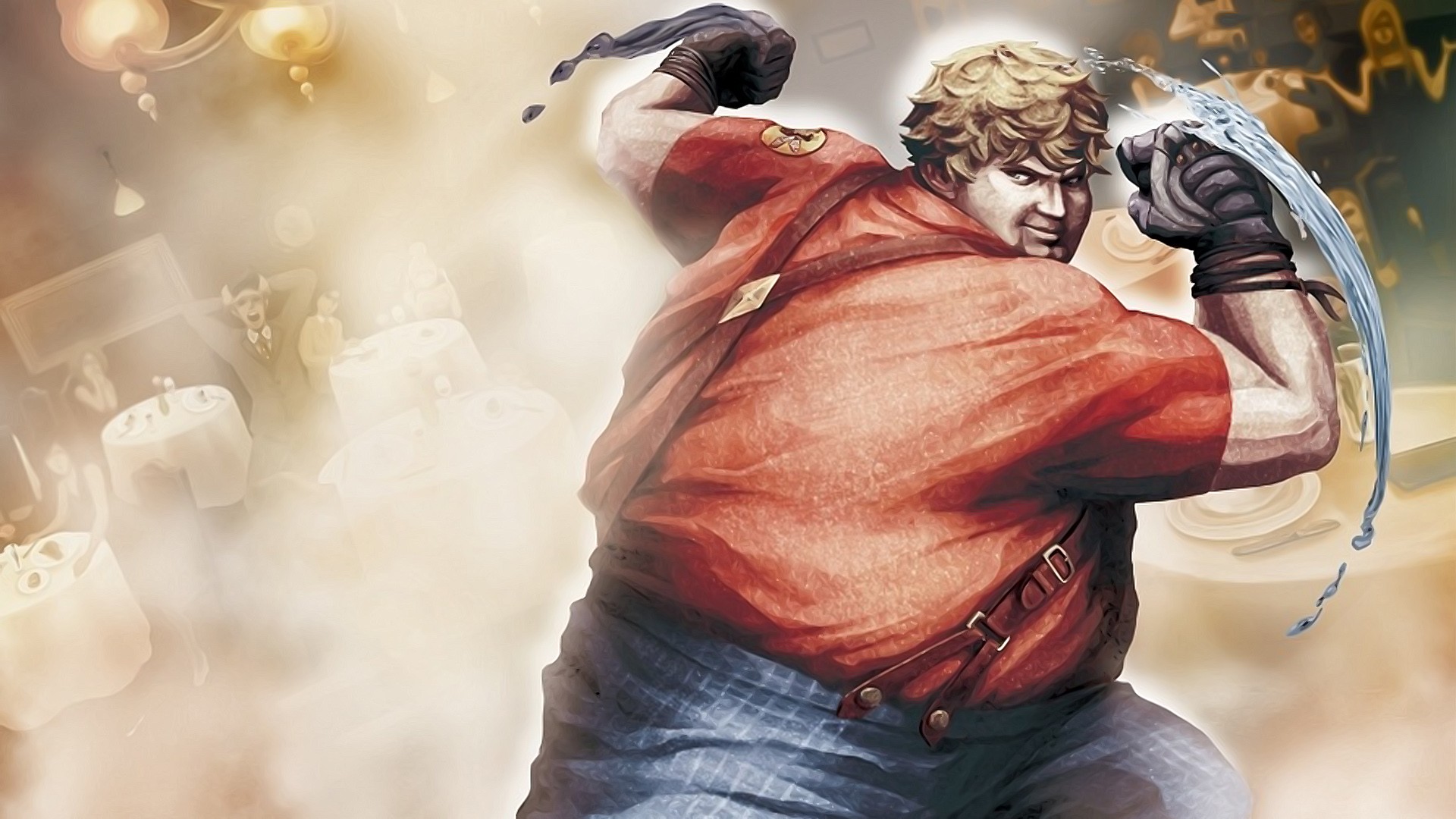 character in red shirt fighting