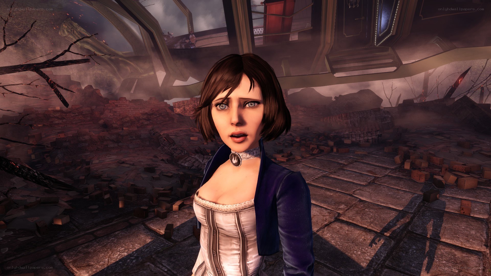 character in ruined city