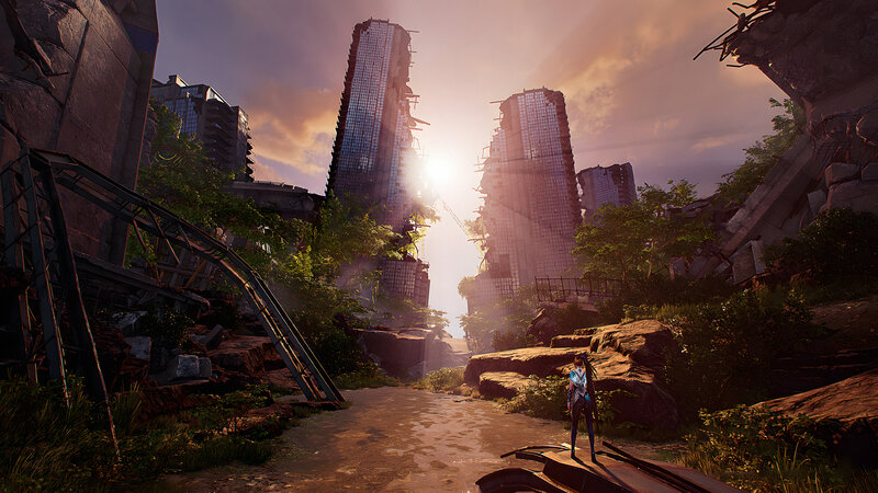 Character in Ruined City — Brown, Dramatic, Sunset