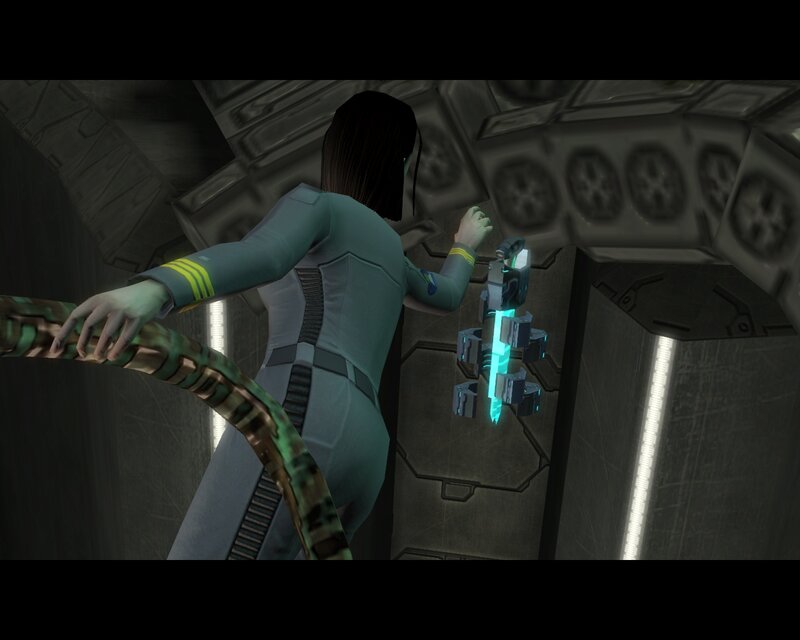 character in sci-fi corridor
