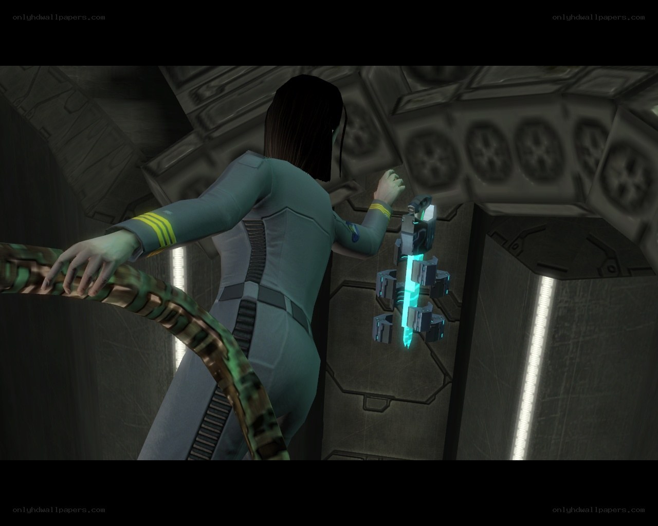 character in sci-fi corridor