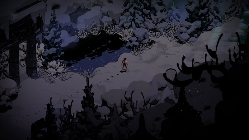 Character in Snowy Forest — Gray, Dark