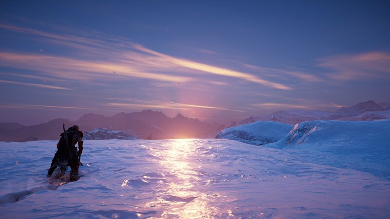 Character in Snowy Landscape — Blue, Serene