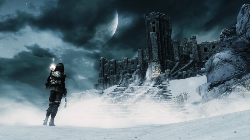 Character in Snowy Landscape — Gray