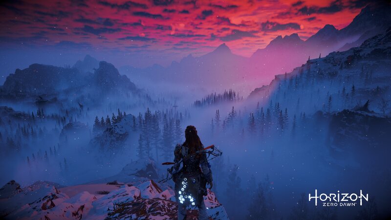 Character in Snowy Landscape — Red, Dramatic
