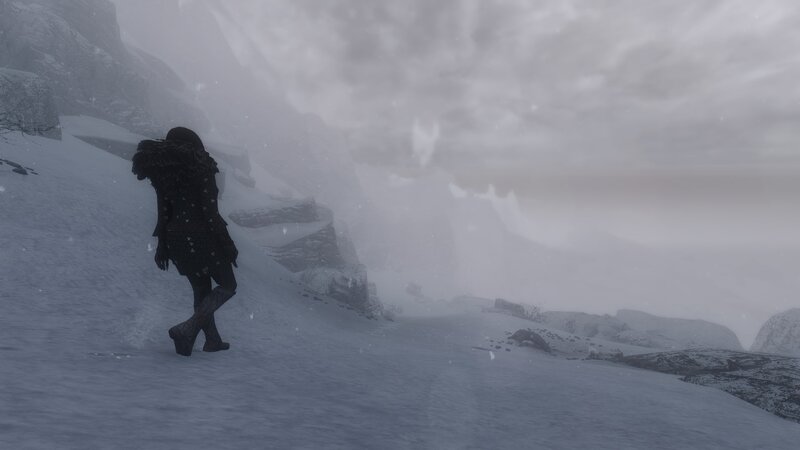Character in Snowy Landscape — White, Dreary