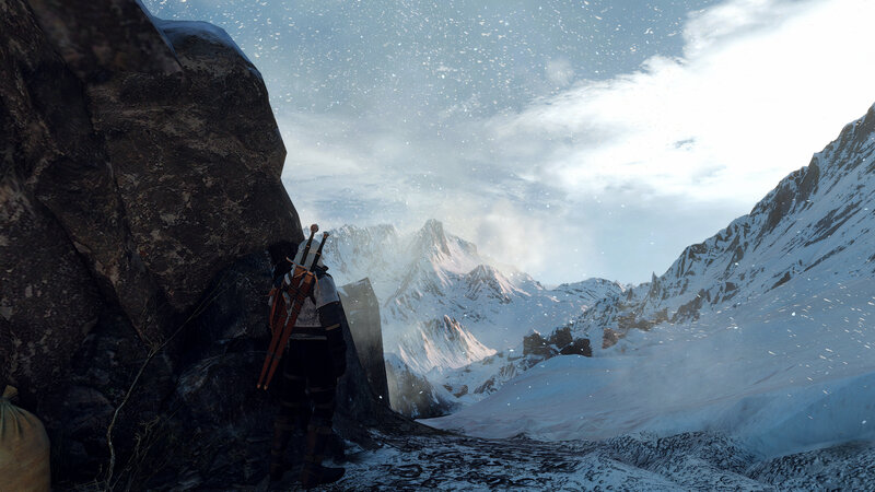 Character in Snowy Mountains — White, Cold, Dramatic