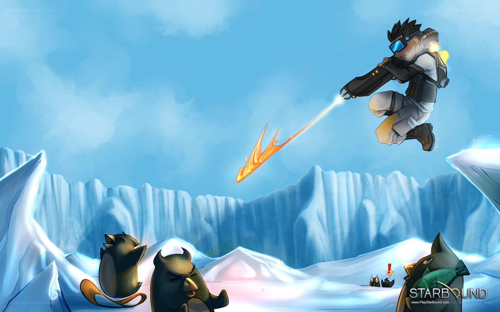 character in space suit on ice planet