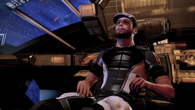 character in spaceship cockpit