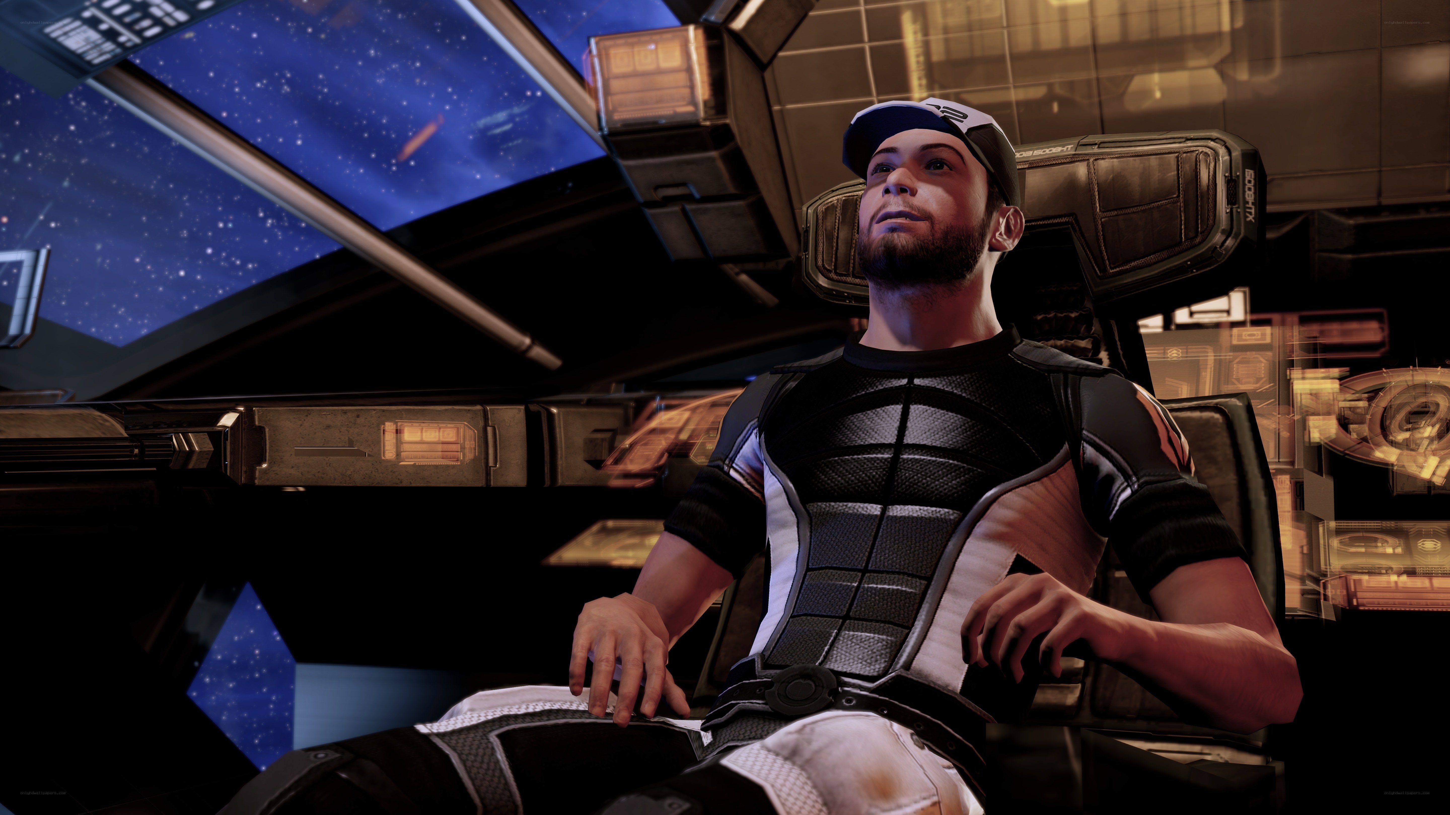 character in spaceship cockpit