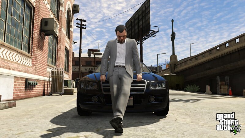character in suit walking