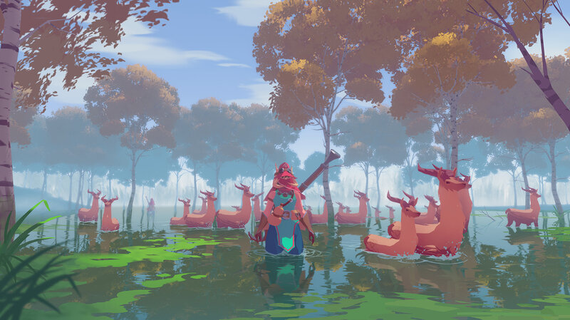 Character in Swamp with Deer